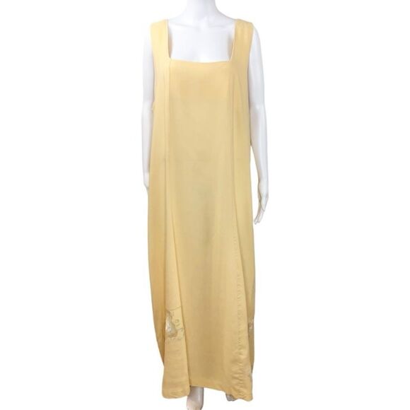 Blue Fish Vintage Yellow Sleeveless 100% Tencel Back Tie Maxi Dress One Size